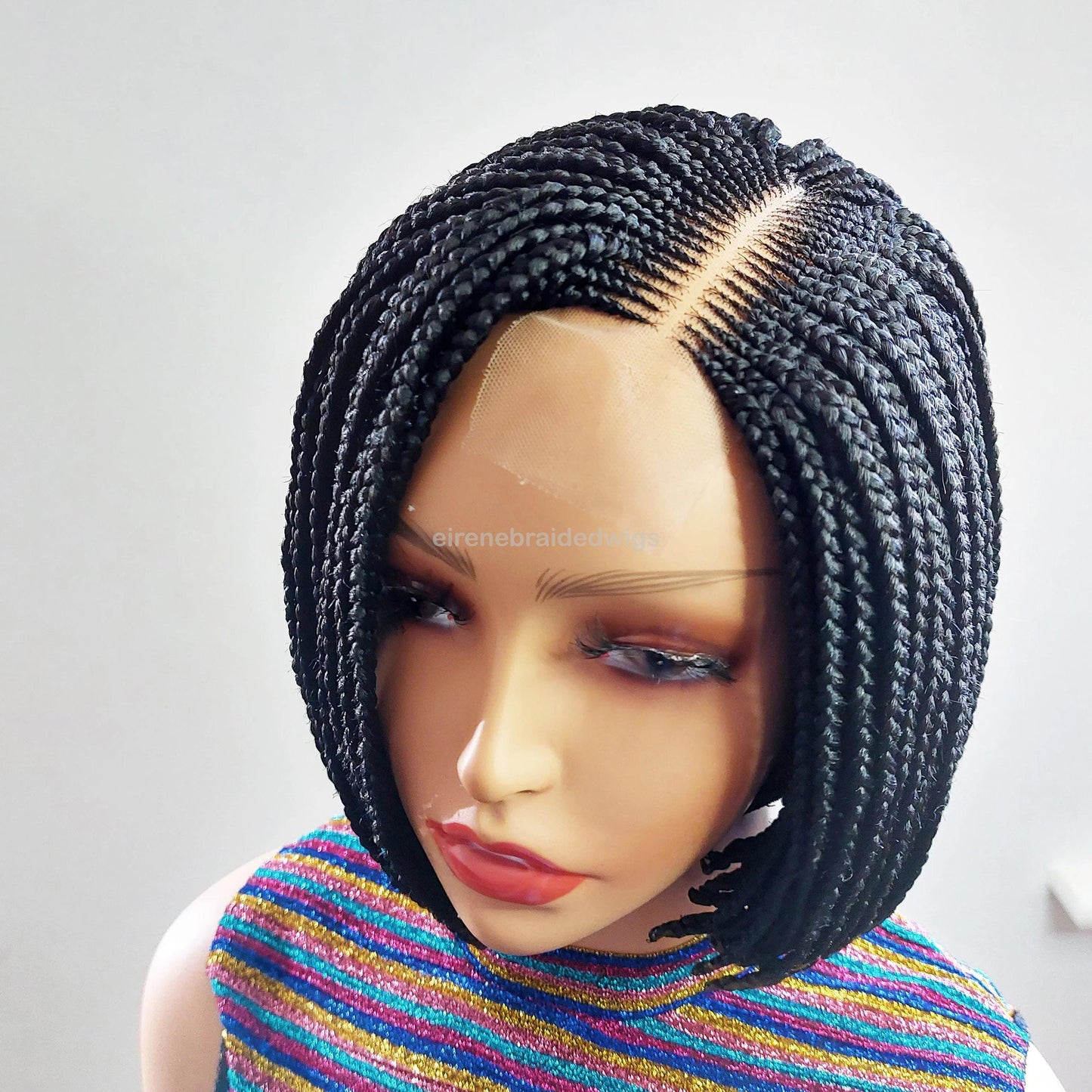 Short bob braids wig for Black Women – blunt-cut light-weight side-part lace-front afro Cornrow hair – 10inch single box braids – product image 3