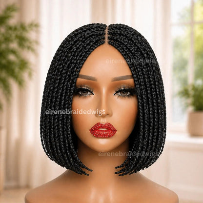 Braided Wigs for Black Women – Black Short Bob Braided Wig – Human Hair Lace Closure – Single Box Braids – product image 1