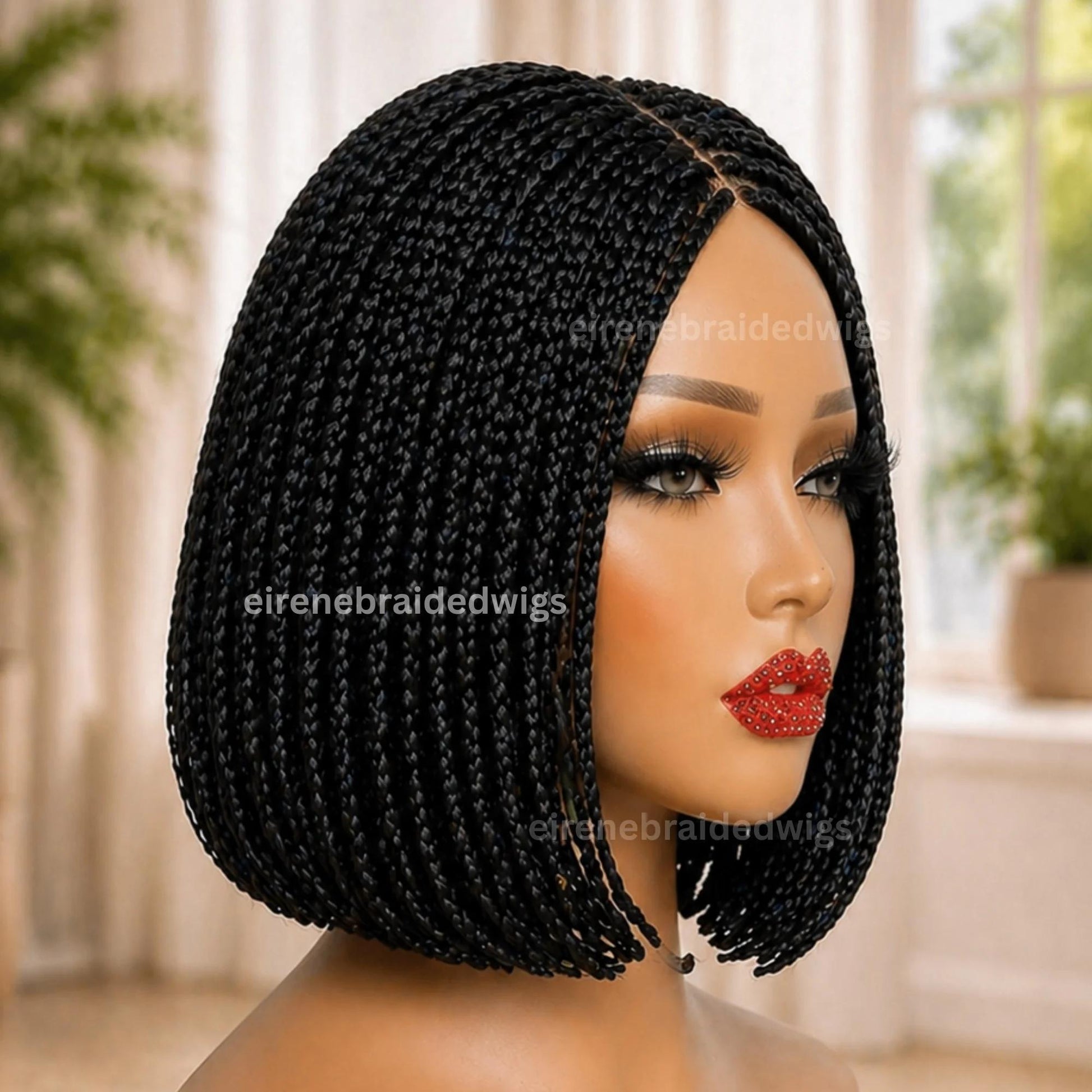 Braided Wigs for Black Women – Black Short Bob Braided Wig – Human Hair Lace Closure – Single Box Braids – product image 2