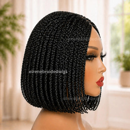 Braided Wigs for Black Women – Black Short Bob Braided Wig – Human Hair Lace Closure – Single Box Braids – product image 4