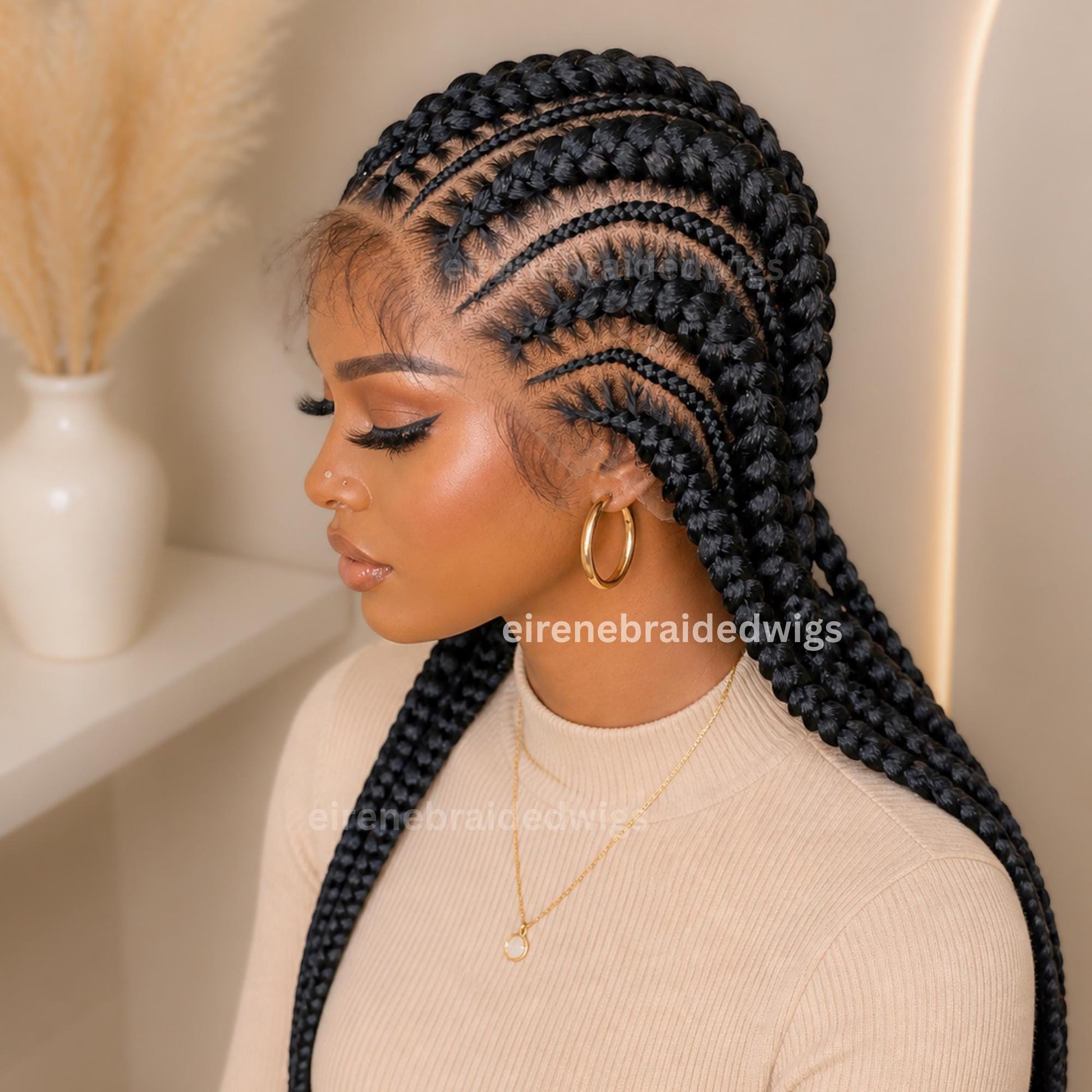 Braided Wigs for Black Women Full Lace Feed-in Cornrow Braided Wig – 30 inch African Tribal Braids – product image 2
