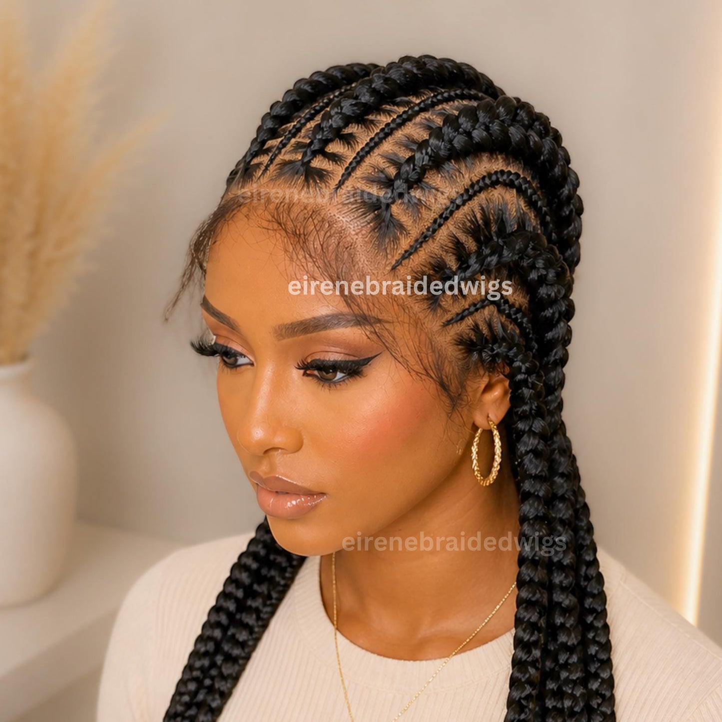 Braided Wigs for Black Women Full Lace Feed-in Cornrow Braided Wig – 30 inch African Tribal Braids – product image 3