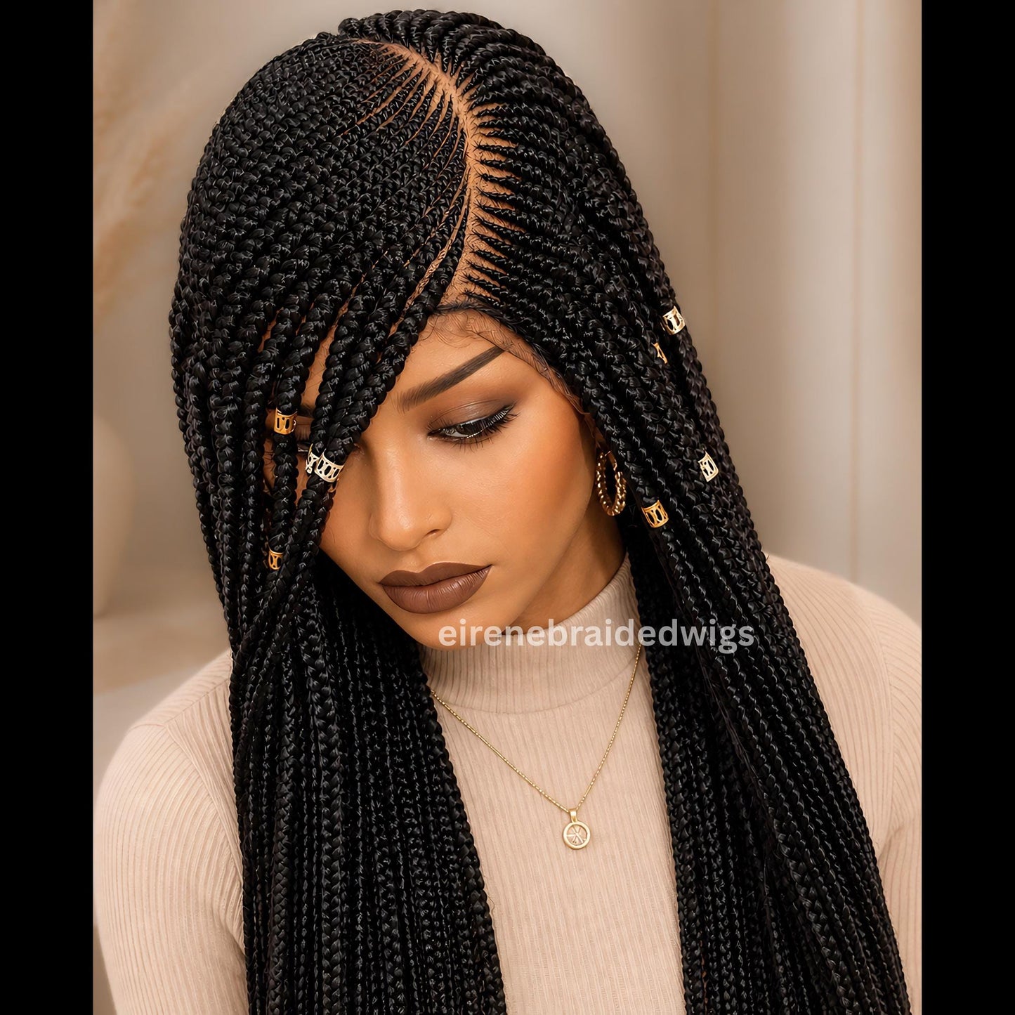 Braided Wigs for Black Women Fulani Braided Wig – Ghana Weave – Cornrow C-Cut – Lace Frontal – product image 2