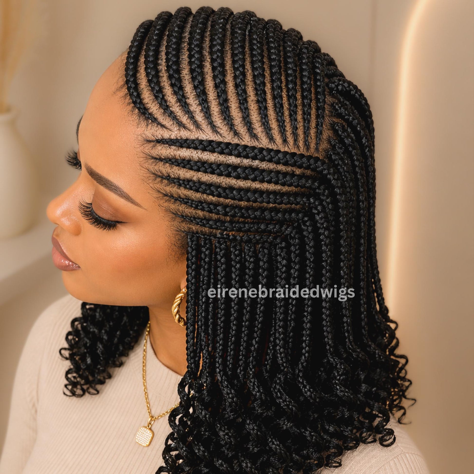 Braided Wigs for Black Women 14" Cornrow Braid Wig – Black Braided Lace Frontal Wig – product image 3