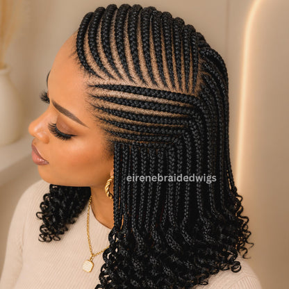 Braided Wigs for Black Women 14" Cornrow Braid Wig – Black Braided Lace Frontal Wig – product image 3