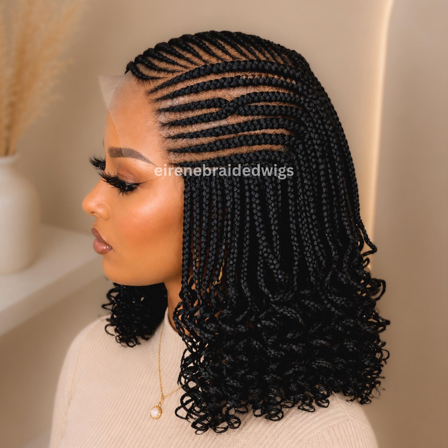 Braided Wigs for Black Women 14" Cornrow Braid Wig – Black Braided Lace Frontal Wig – product image 5