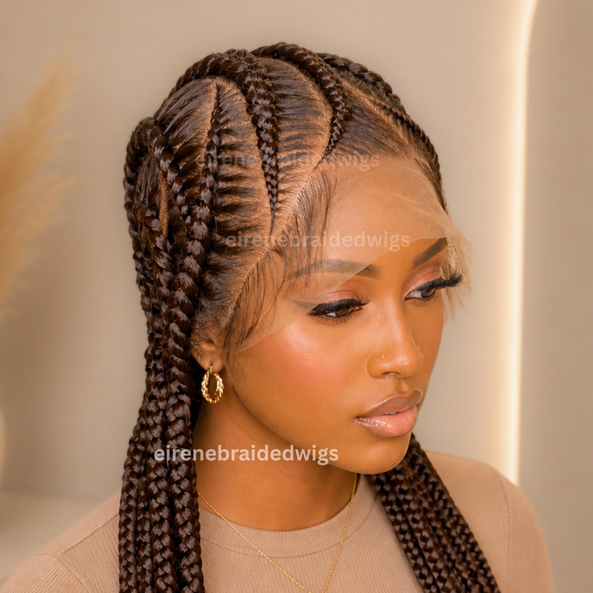 Braided Wigs for Black Women Fulani Braided Wig – Zigzag Cornrow Lace Frontal Wig with Baby Hair – product image 2
