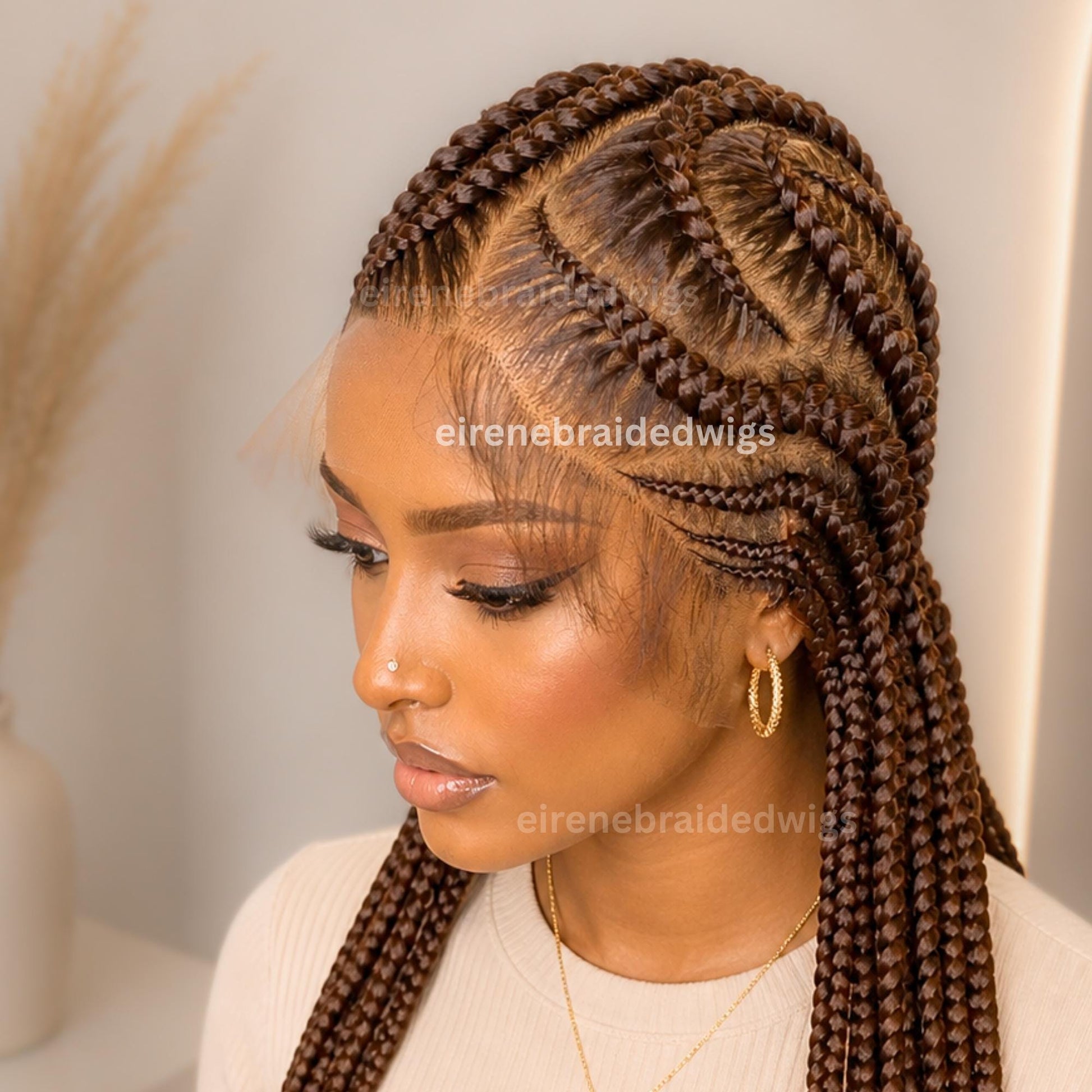 Braided Wigs for Black Women Fulani Braided Wig – Zigzag Cornrow Lace Frontal Wig with Baby Hair – product image 1