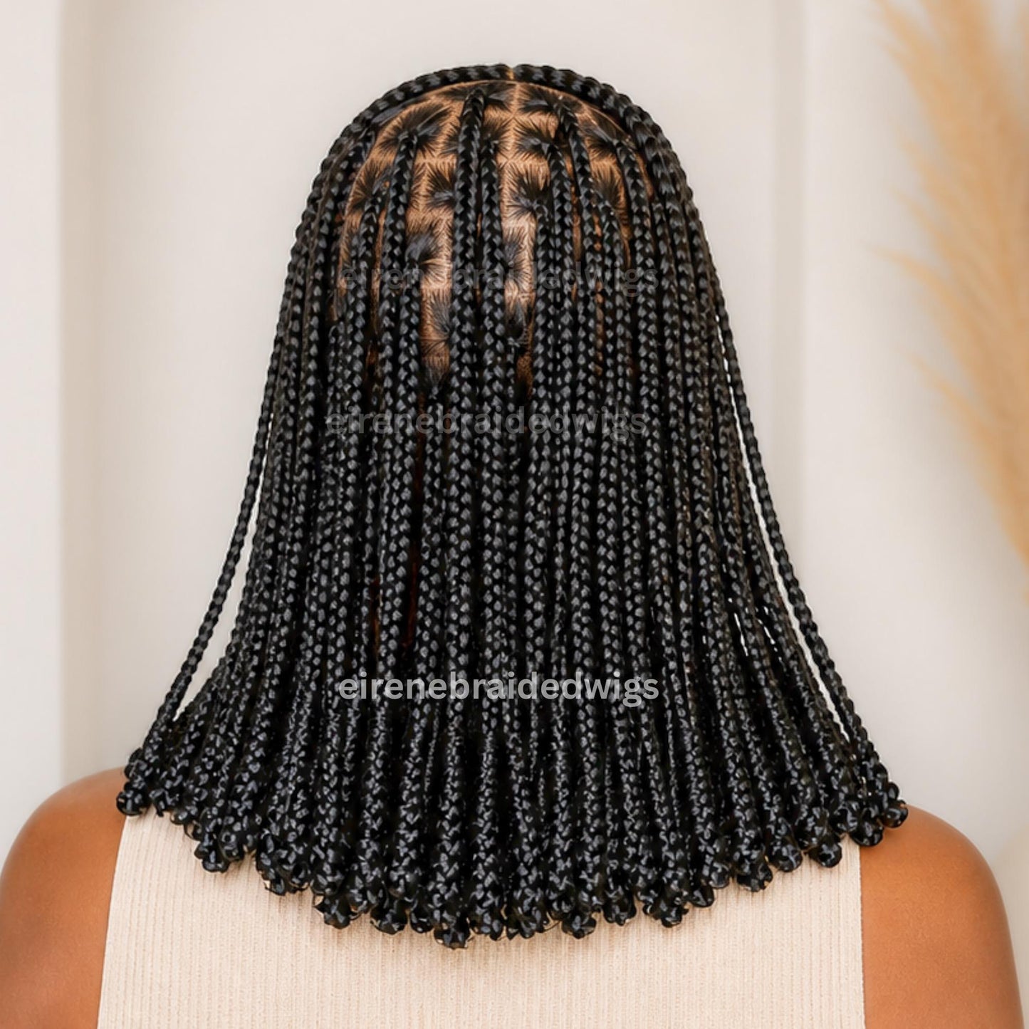 Bantu Knots Short Bob Cornrow Braided Wigs for Black Women – Fulani Ghana Weaving Lace Frontal 14inch wig – product image 3