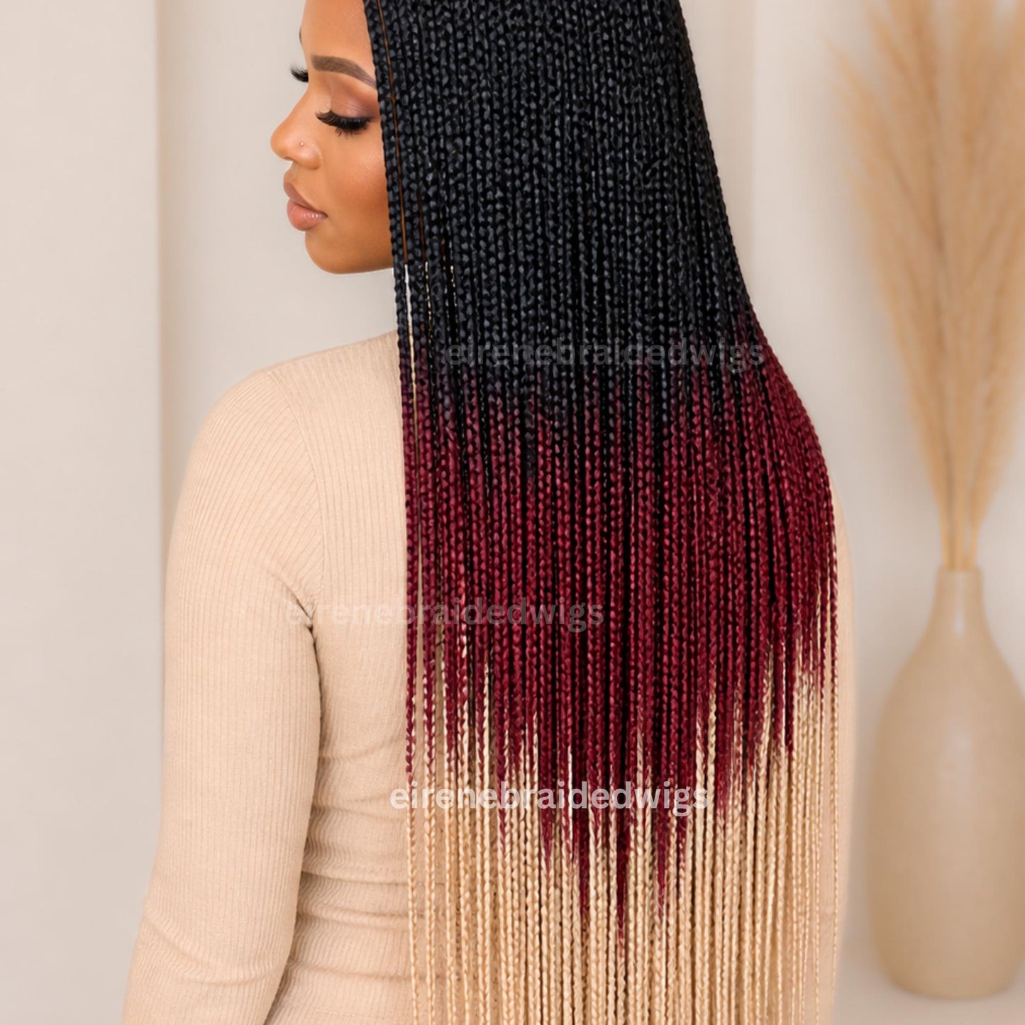 40in Ombre Box Braids Wig for Black Women – Long Rainbow Multicolor Lace Closure Wig – product image 7
