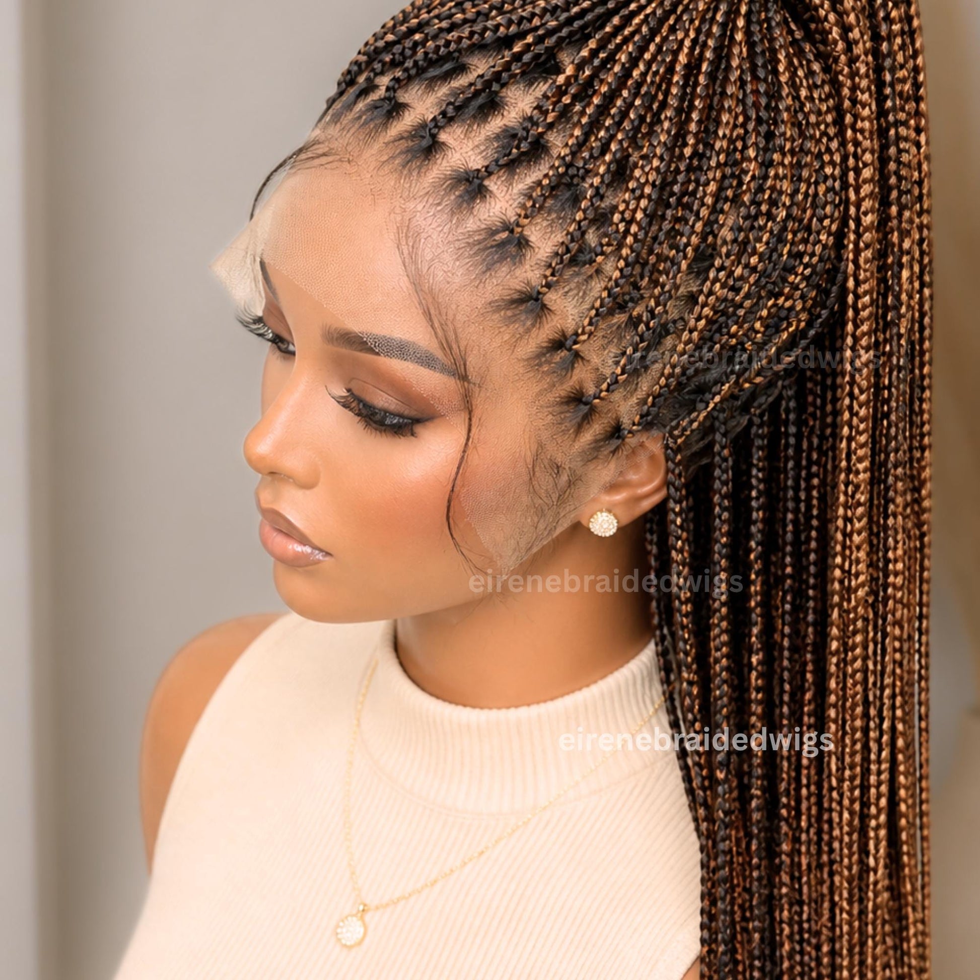 Braided Wigs for Black Women Knotless Box Braided Wig – Long Blonde Boho Goddess Locs – Full Lace – product image 6