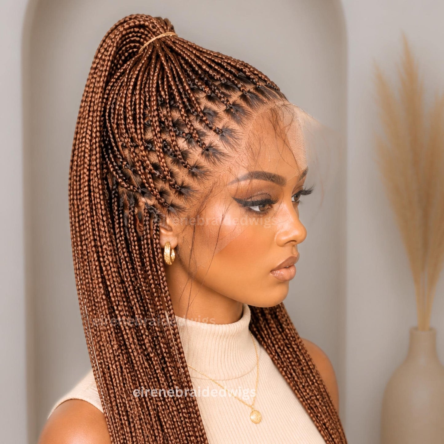 Braided Wigs for Black Women Knotless Box Braided Wig – Long Blonde Boho Goddess Locs – Full Lace – product image 3