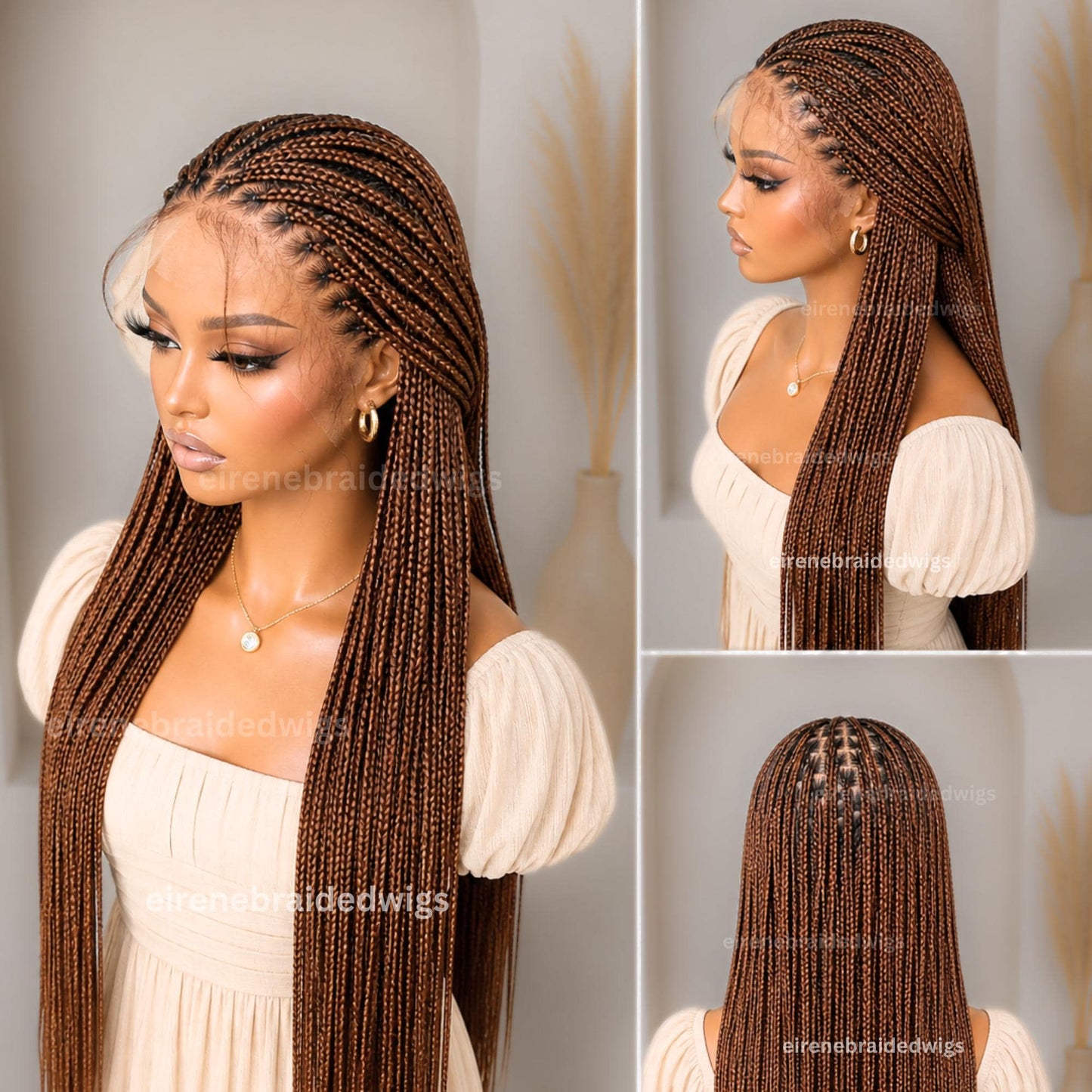 Braided Wigs for Black Women Knotless Box Braided Wig – Long Blonde Boho Goddess Locs – Full Lace – product image 2
