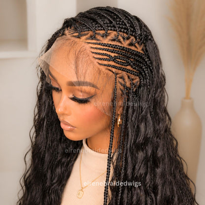 Braided Wigs for Black Women Knotless Boho Goddess Loc Lace Frontal Cornrow Wig French Spanis – product image 3