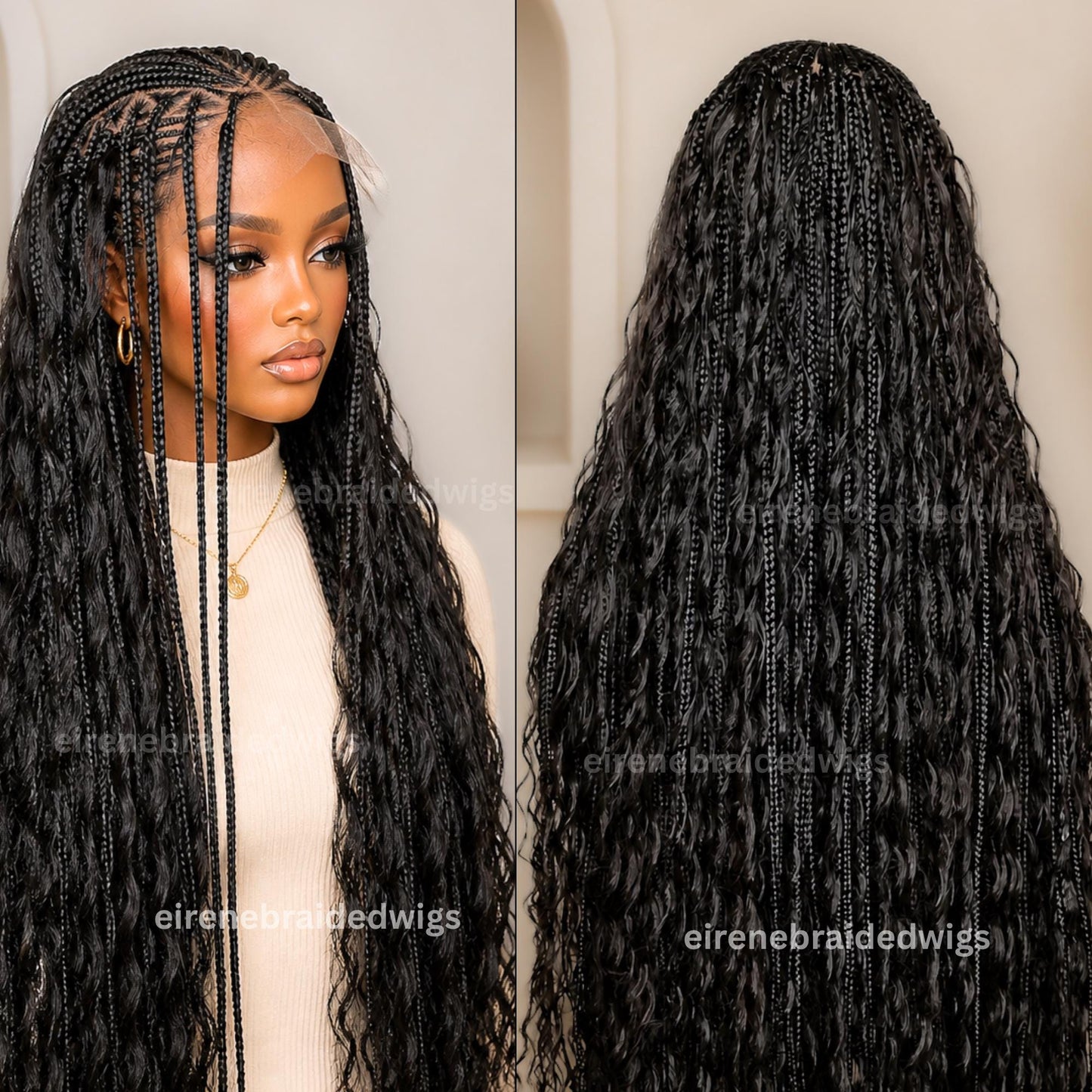 Braided Wigs for Black Women Knotless Boho Goddess Loc Lace Frontal Cornrow Wig French Spanis – product image 4