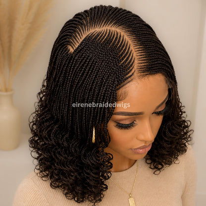 16inch Curly Braided Wigs for Black Women Handmade Single Braids Wig – Cornrow Weave – 4x4 Lace Closure – product image 1