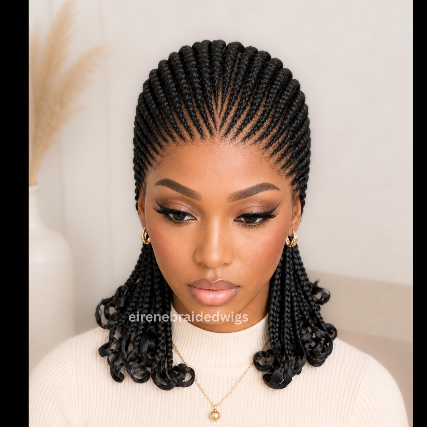 Braided Wigs for Black Women 16in Lace Frontal Cornrow Braided Wig – Ghana Weave – product image 3