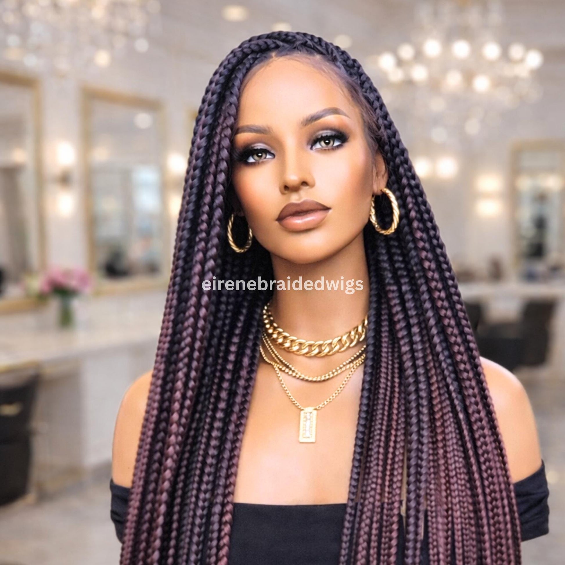Braided Wigs for Black Women Knotless Braided Wig – Jumbo Box Braids – Baby Hair – Full Lace – 40in – product image 5