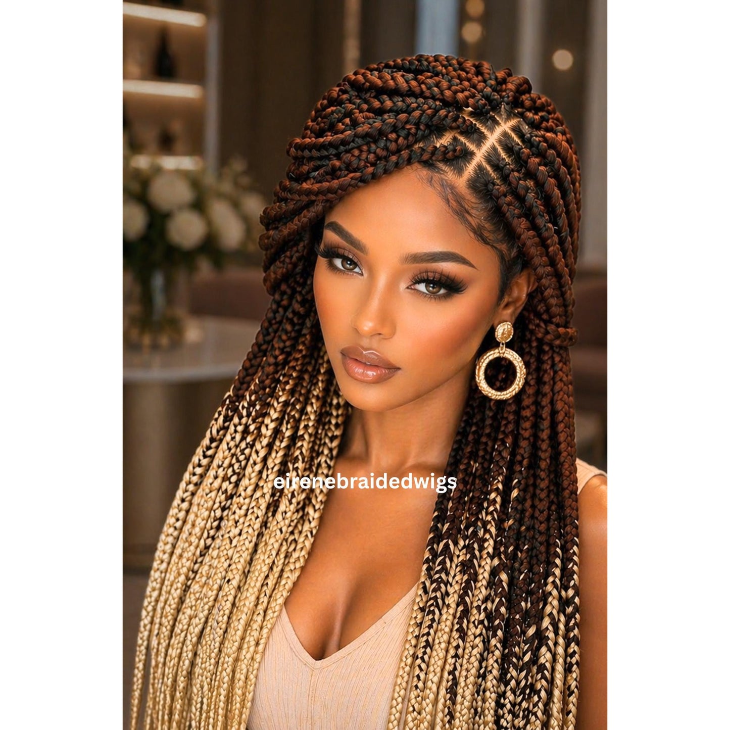 Braided Wigs for Black Women – Big Box Braids Wig – Jumbo Box Braids – Baby Hair – Full Lace – 30in – product image 2