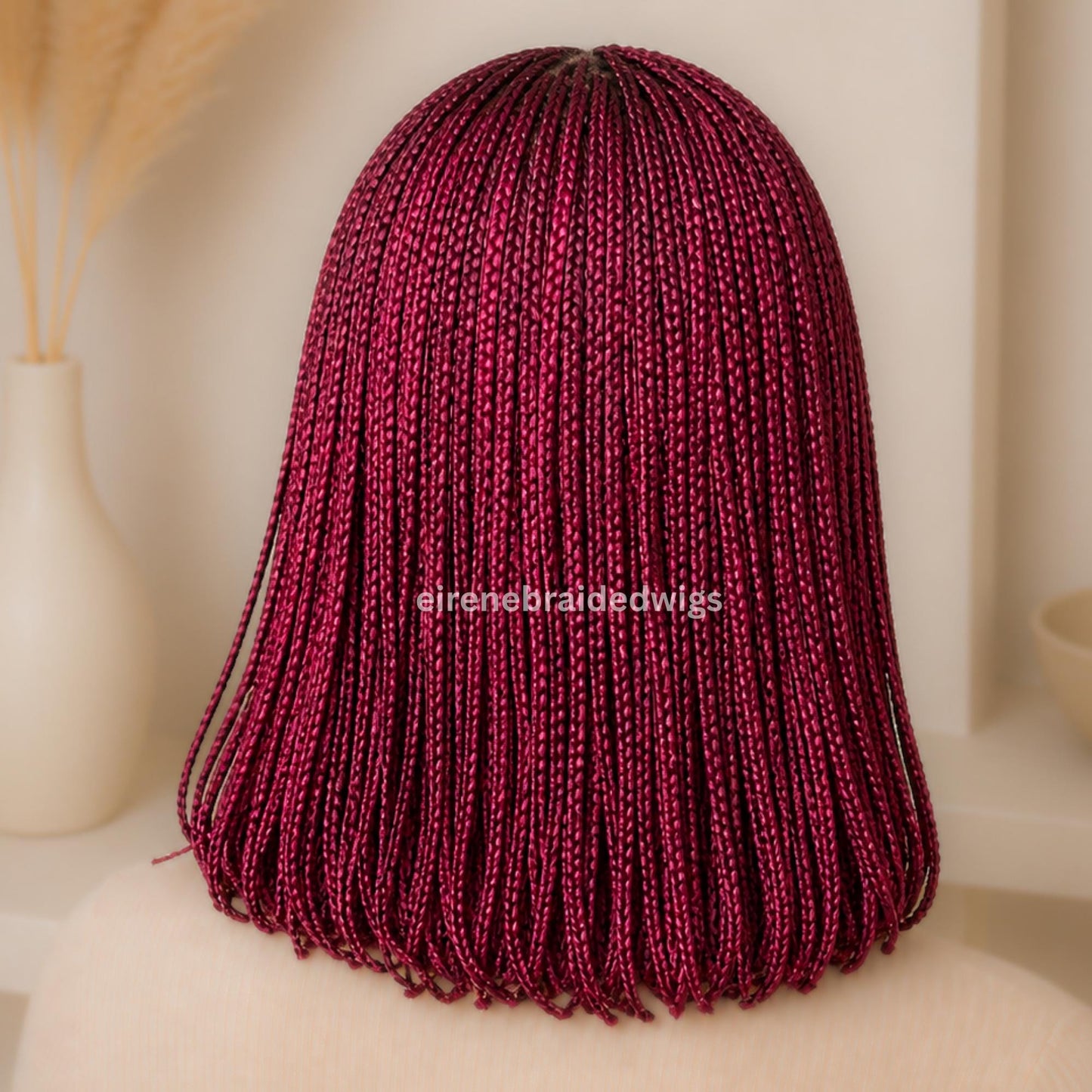 Bob Cornrow braided wig for Black Women – Red Aurburn Burgundy Curly human hair lace-frontal african tribal light-weight – product image 3