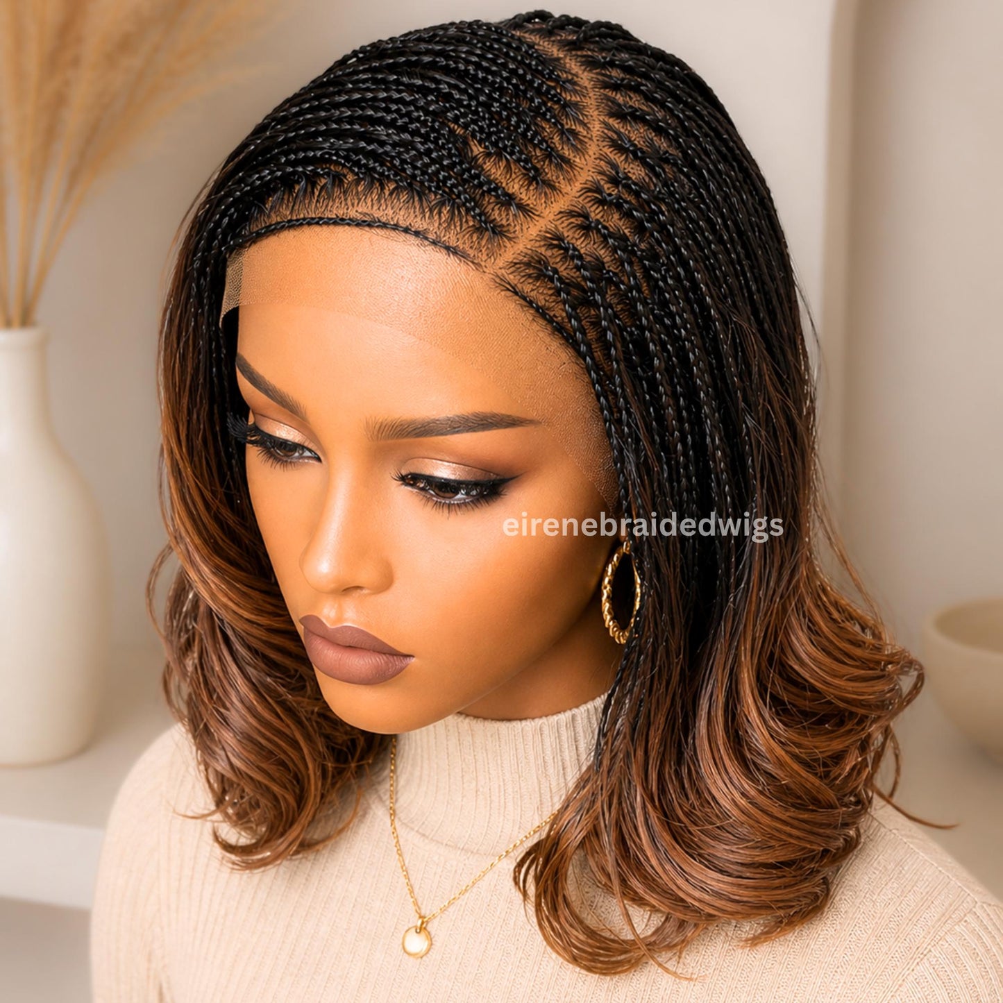 Braided Wigs for Black Women 14in Knotless Spanish Curls Braided Wig – Lace Frontal Box Braids – product image 2