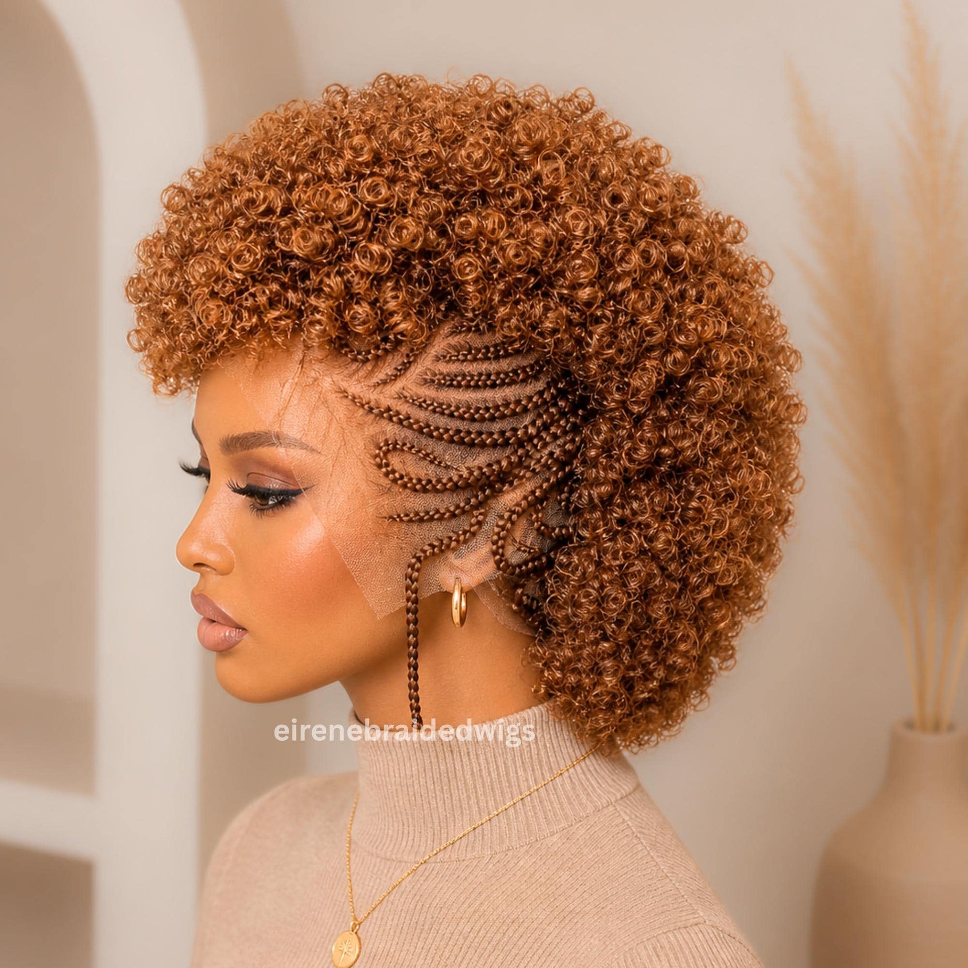 Braided Wigs for Black Women Short Afro Puff Braided Full Lace Mohawk Cornrow wig – Tribal Updo – product image 3