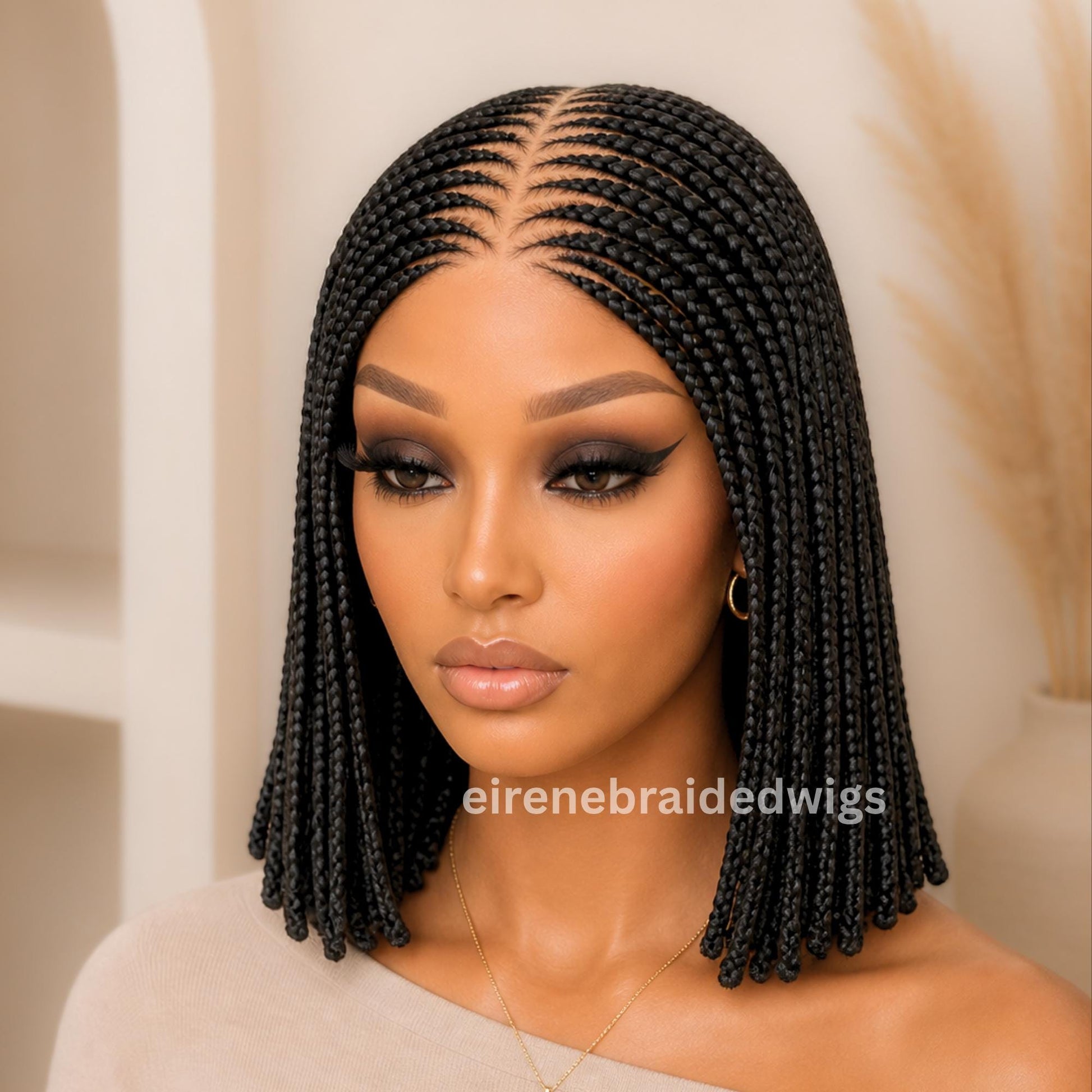 Braided Wigs for Black Women Bob Braided Wig – Short Cornrow Wig with Baby Hair/ Centre Parting – product image 3