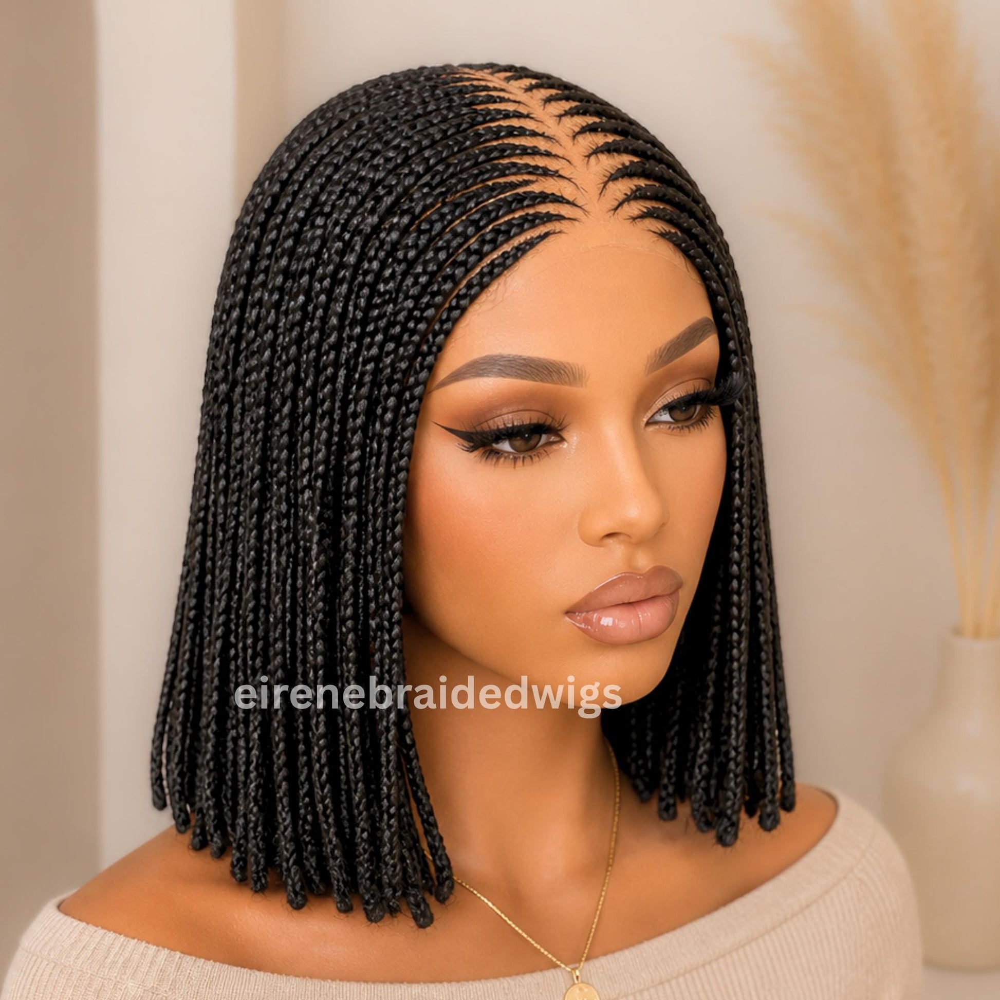 Braided Wigs for Black Women Bob Braided Wig – Short Cornrow Wig with Baby Hair/ Centre Parting – product image 1