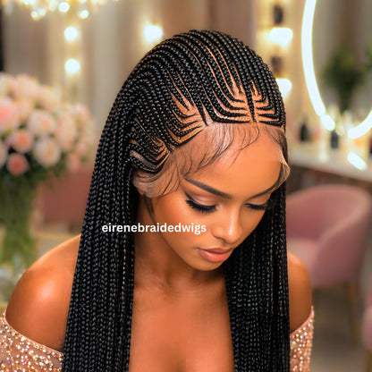 Braided Wigs for Black Women 30" Cornrow Braid Wig – Black Braided Lace Frontal Wig – product image 3