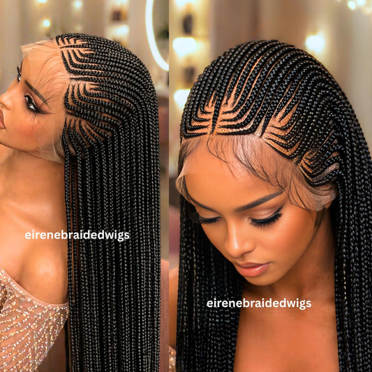 Braided Wigs for Black Women 30" Cornrow Braid Wig – Black Braided Lace Frontal Wig – product image 1