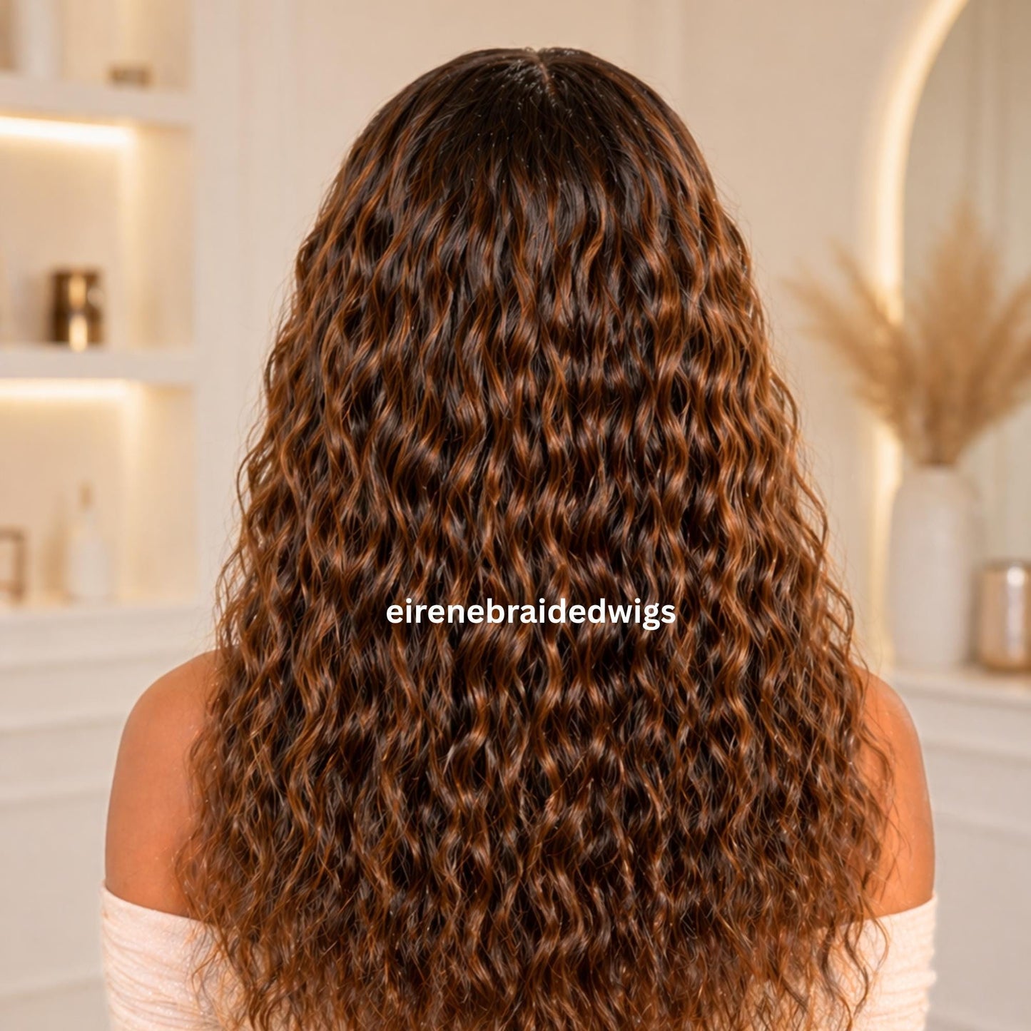 Braided Wigs for Black Women – Micro Braids Human Hair Wig – Curly Wavy Ombre Black Gold Brown lace Closure – 18 inches –  – product image 2