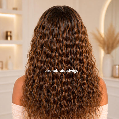 Braided Wigs for Black Women – Micro Braids Human Hair Wig – Curly Wavy Ombre Black Gold Brown lace Closure – 18 inches –  – product image 2