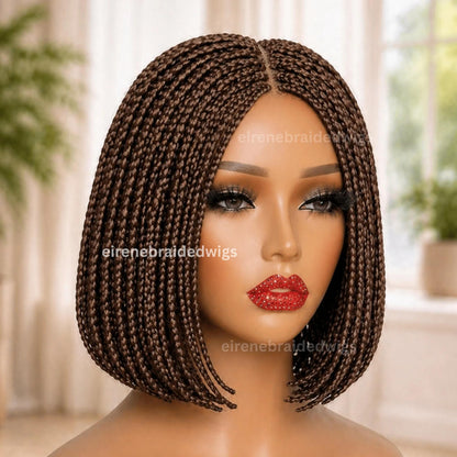 Braided Wigs for Black Women – Brown Short Bob Braided Wig – Human Hair Lace Closure – Single Box Braids – product image 3