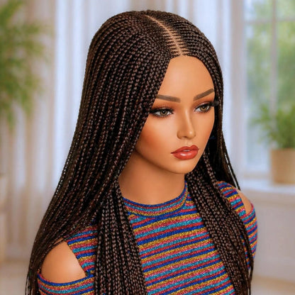 22inches Brown Braided Wigs – Handmade Cornrow Weave – 2x4 Lace Closure – product image 1