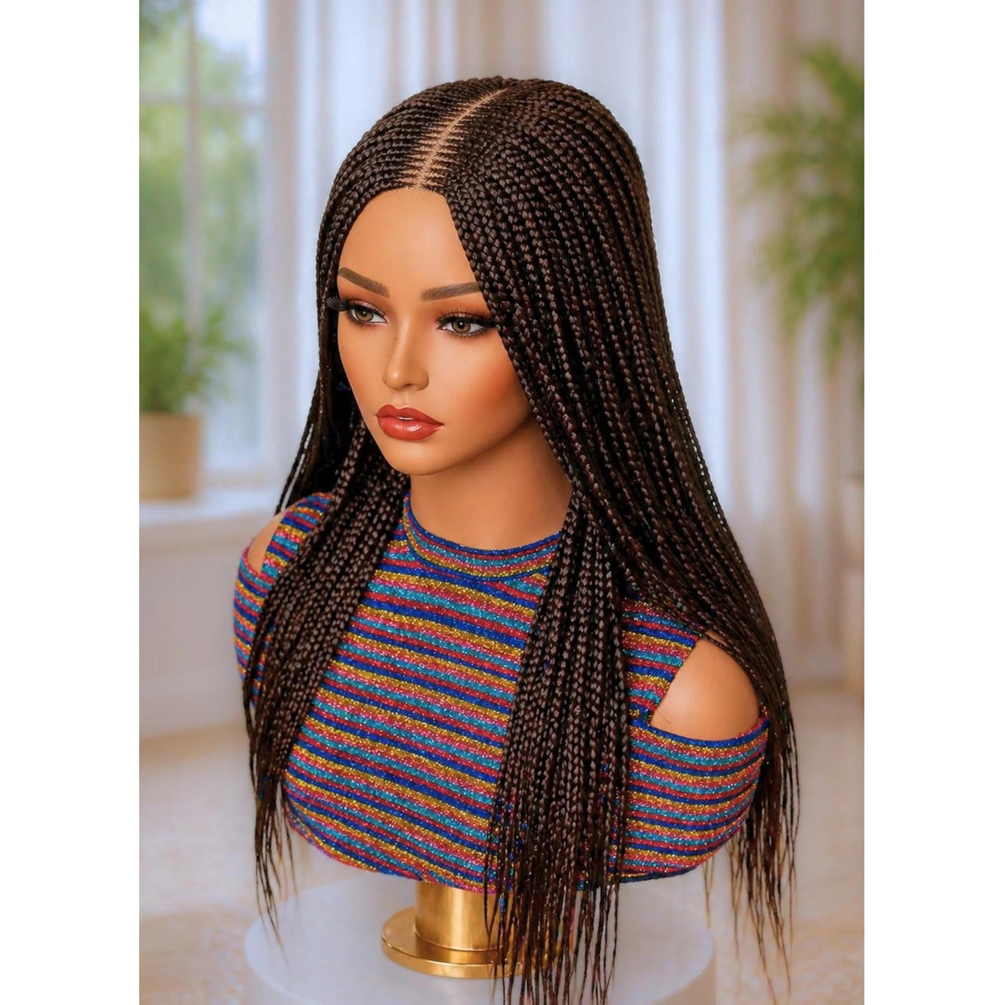 22inches Brown Braided Wigs – Handmade Cornrow Weave – 2x4 Lace Closure – product image 2