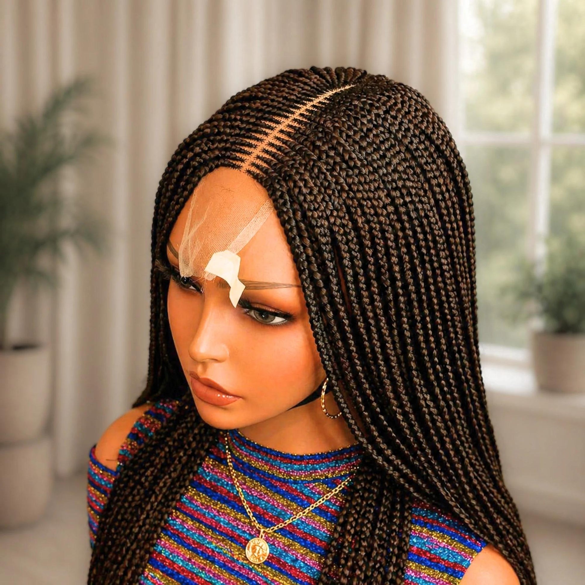 22inches Brown Braided Wigs – Handmade Cornrow Weave – 2x4 Lace Closure – product image 3