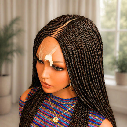 22inches Brown Braided Wigs – Handmade Cornrow Weave – 2x4 Lace Closure – product image 3