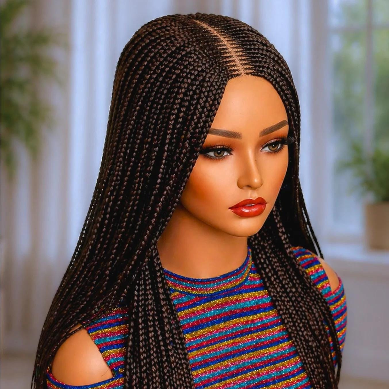 22inches Brown Braided Wigs – Handmade Cornrow Weave – 2x4 Lace Closure – product image 8
