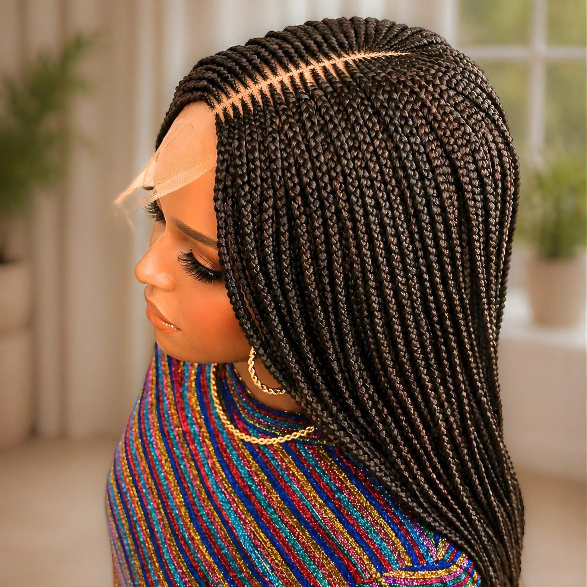 22inches Brown Braided Wigs – Handmade Cornrow Weave – 2x4 Lace Closure – product image 9