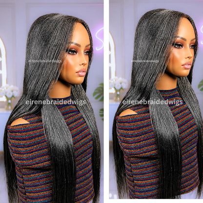 30 inch Twist Human Hair Wig – Lace Closure Nano Braids – Silver / Black/Grey / Salt add Pepper Million Braids – product image 2