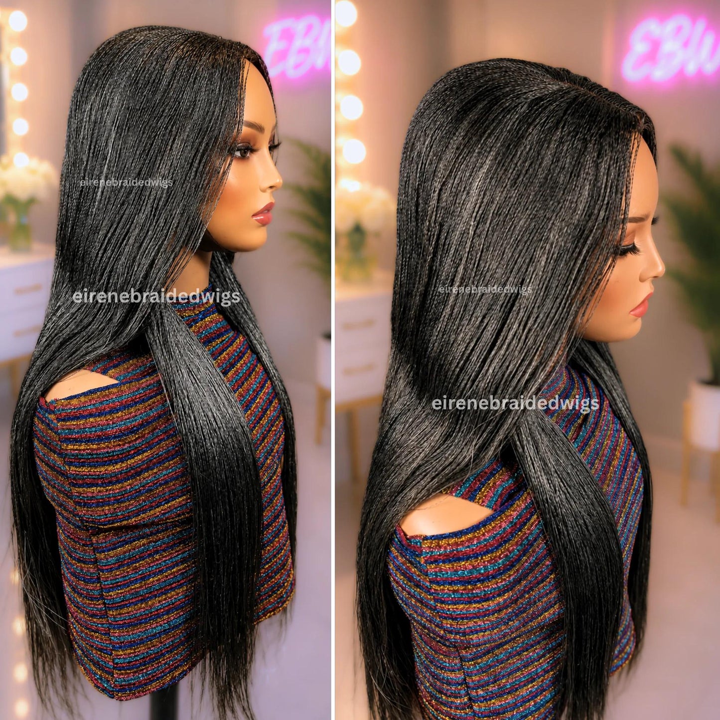 30 inch Twist Human Hair Wig – Lace Closure Nano Braids – Silver / Black/Grey / Salt add Pepper Million Braids – product image 3