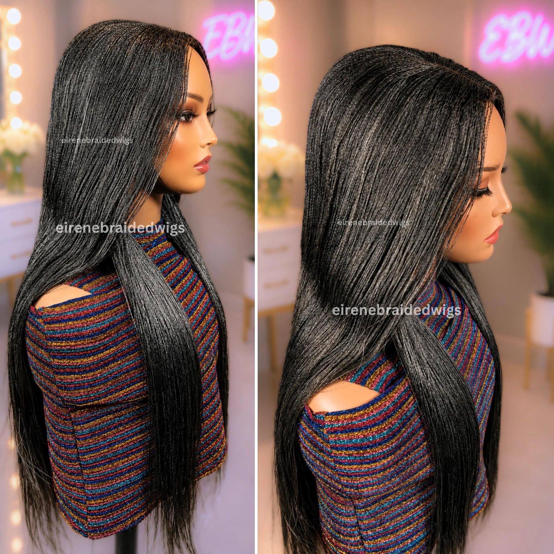 30 inch Twist Human Hair Wig – Lace Closure Nano Braids – Silver / Black/Grey / Salt add Pepper Million Braids – product image 3