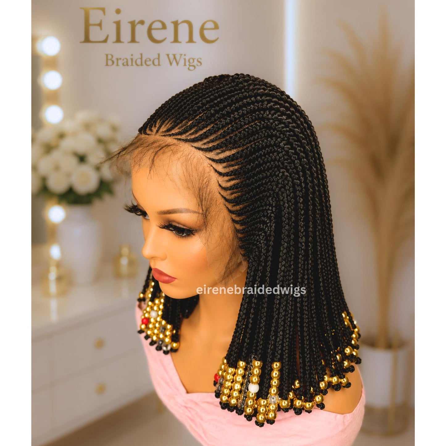 Braided Wigs for Black Women Braided Wig – Fulani Cornrow Braids with Beads – Lace Frontal Bob – product image 2