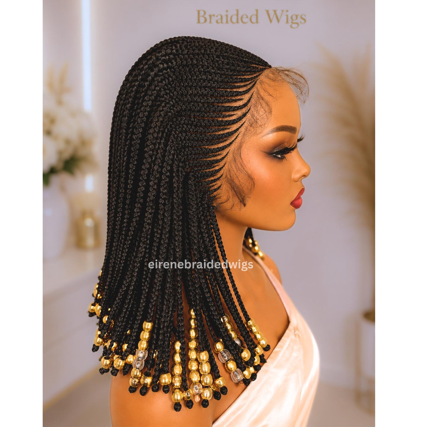 Braided Wigs for Black Women Braided Wig – Fulani Cornrow Braids with Beads – Lace Frontal Bob – product image 4