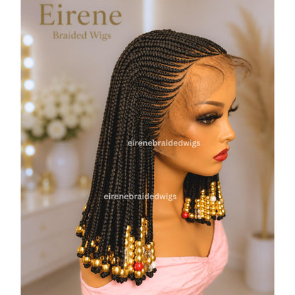 Braided Wigs for Black Women Braided Wig – Fulani Cornrow Braids with Beads – Lace Frontal Bob – product image 1