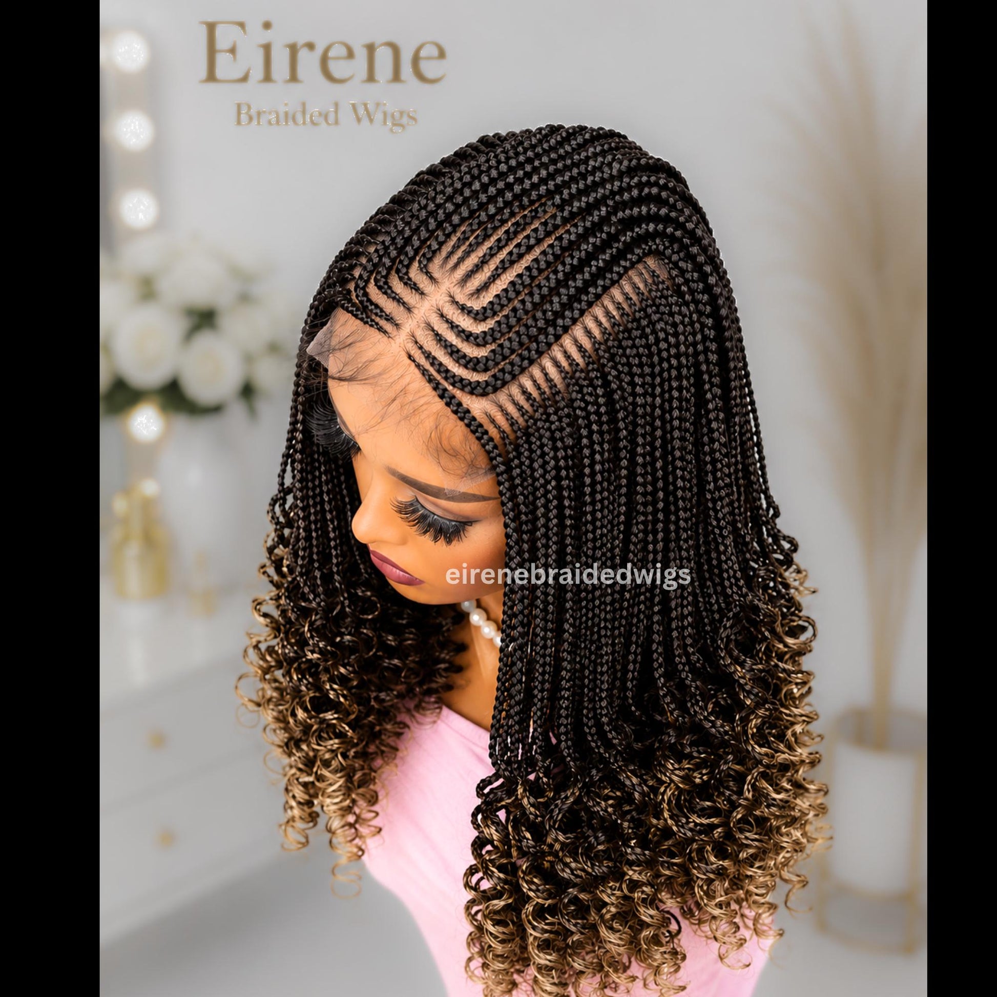 Curly short bob cornrow braided wig for Black Women – glueless centre-part boho curls light-weight lace front baby hair single box – product image 3