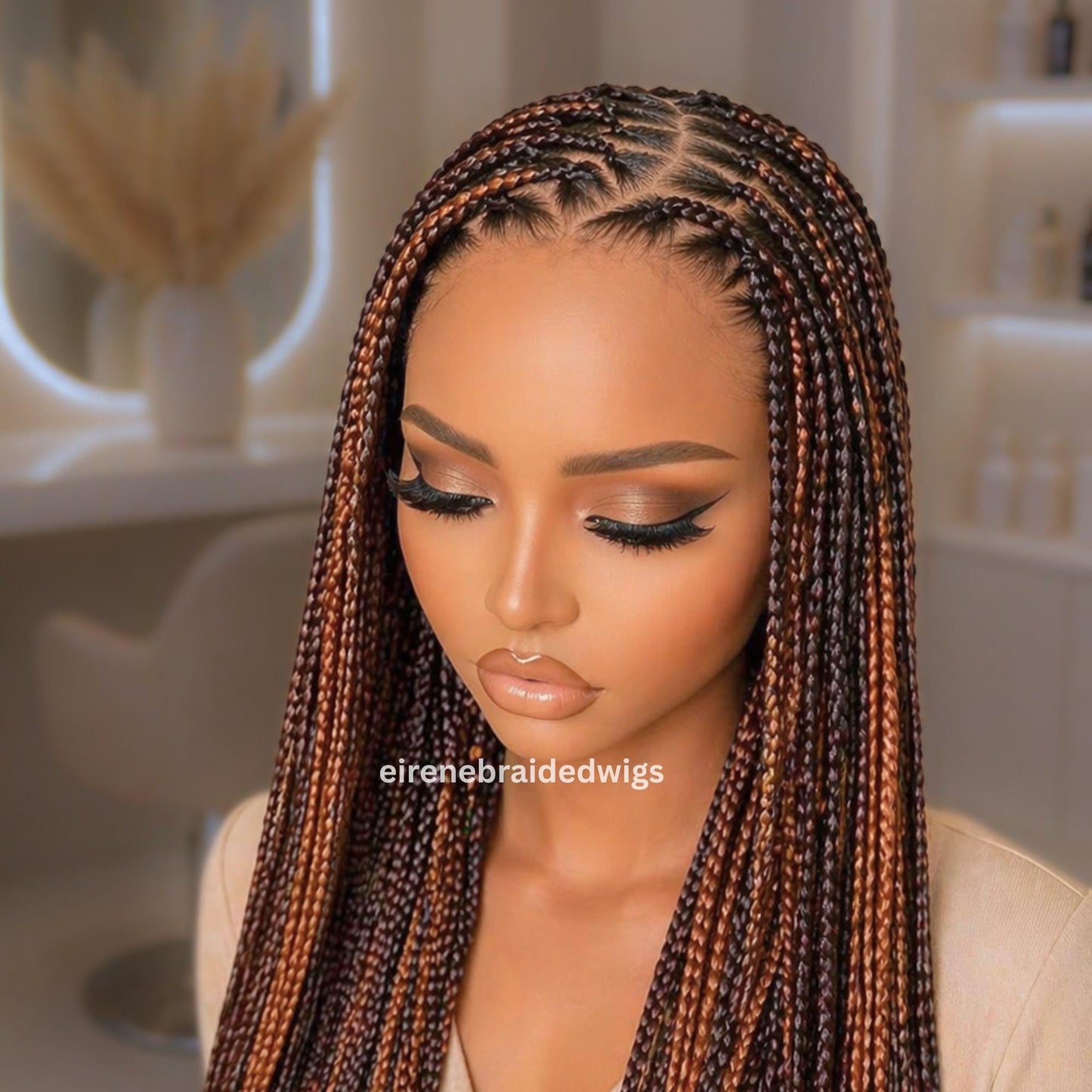 Braided Wigs for Black Women – Knotless C-curve Single Box Braids Wig with Baby Hair – Lace frontal – 26 inches – product image 4
