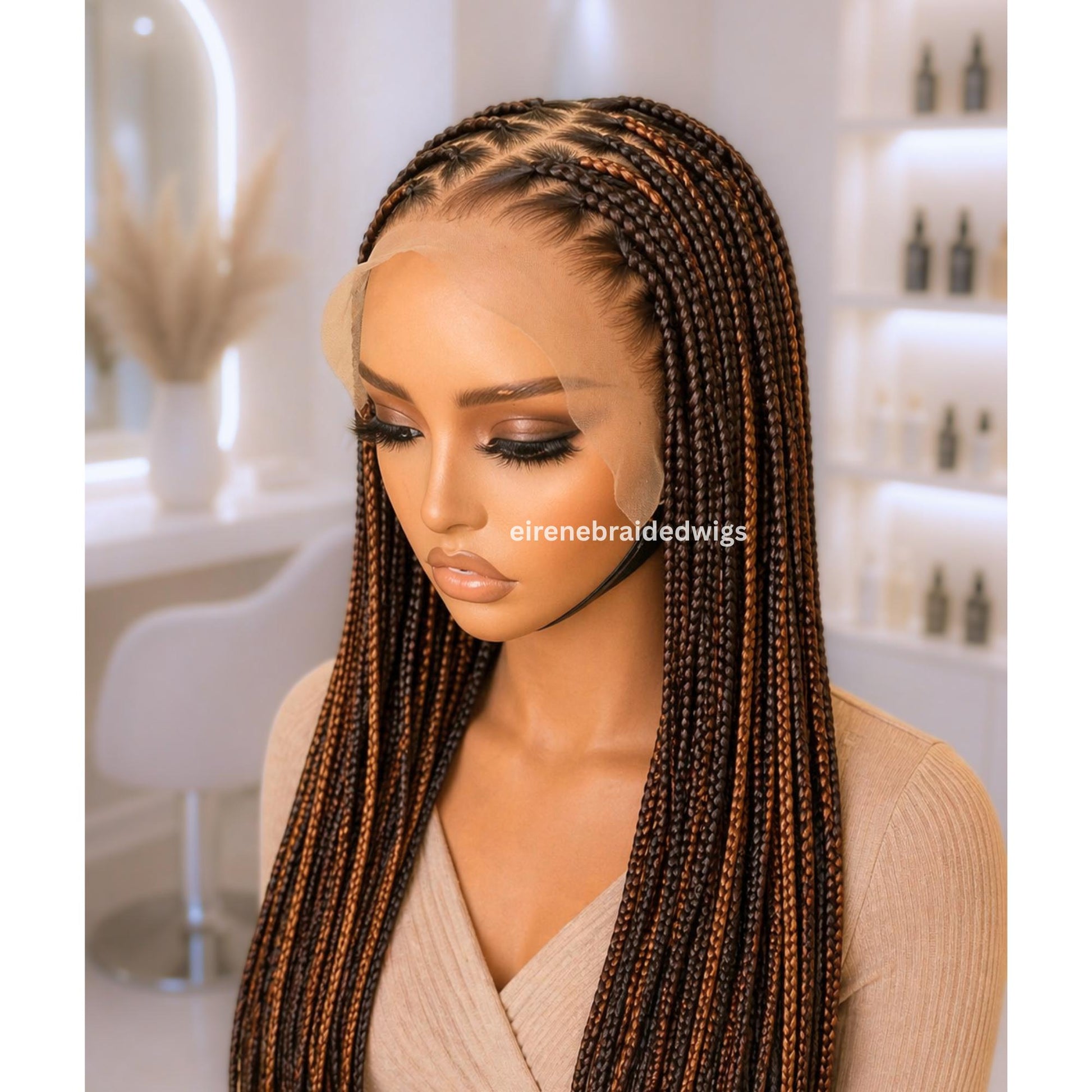 Braided Wigs for Black Women – Knotless C-curve Single Box Braids Wig with Baby Hair – Lace frontal – 26 inches – product image 1