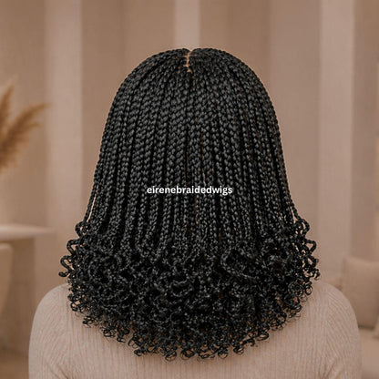 Braided Wig for Black Women – Curly Short Bob Lace Closure Braids Wig – Fulani Cornrow Full Density Black Curly Cig – product image 4