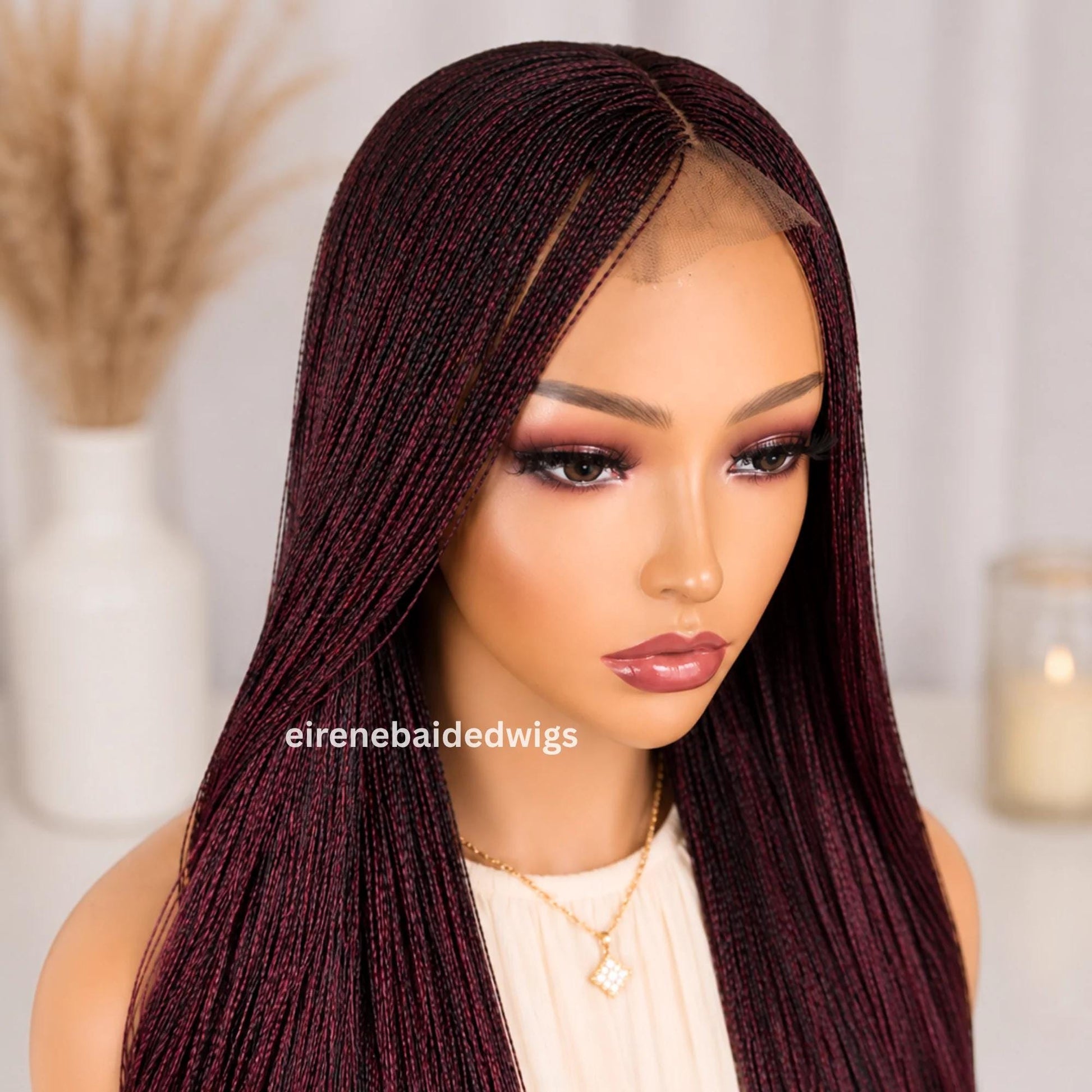 Braided Wigs for Black Women 28 Inch Micro Twist Wig – Human Hair Lace Closure – Red Nano Braids – product image 2